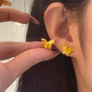 Feng feili new chinese style 18k gold double-layer fairy butterfly earrings 2025 new butterfly gold earrings exploding double butterfly earrings
