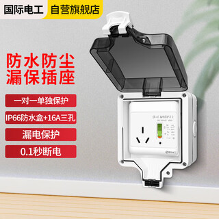 International electrician (fdd) air conditioning water heater leakage protection switch household leakage protection air switch panel type 86 with socket three holes 16a with ip66 waterproof box