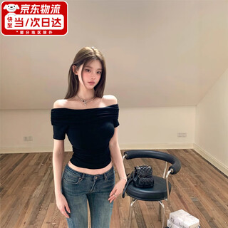 Jioesc pure lust style one-shoulder top for women autumn 2025 summer design niche tight slimming irregular short-sleeved black one size fits all (recommended 90-120 jin jin equals 0.5 kg)