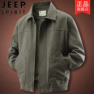 Jeep (jeep) spring and autumn washed cotton casual loose jacket men's fashion large size loose middle-aged lapel jacket dad's wear army green 2xl suitable for weight 160-170jin jin is equal to 0.5 kg
