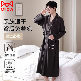 Catman pure cotton bathrobe for men for all seasons 2025 new men's nightgown quick-drying dressing gown pajamas can be worn outside, jet black 100% cotton, skin-friendly and quick-drying l height 160-170cm weight 100-135jin jin is equal to 0.5 kg