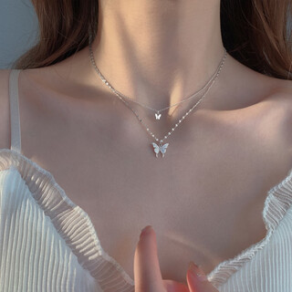 Pt950 platinum necklace female clavicle chain 18 double layer necklace 520 gift for girlfriend's birthday platinum double layer bow necklace