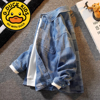G.duck children's clothing boys' autumn jacket 2024 new big children's cool denim tops boys spring and autumn children's shirts blue jacquard shirts 9-10 years old cm regular size do not be too big 150