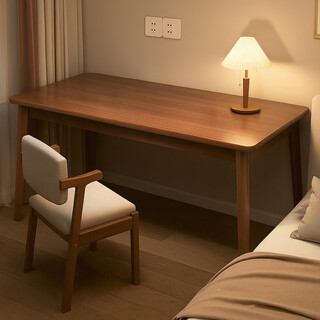 Weishi computer desk home bedroom 2025 new desk adult study table solid wood legs rectangular student writing table hot selling single table walnut color 100*55cm