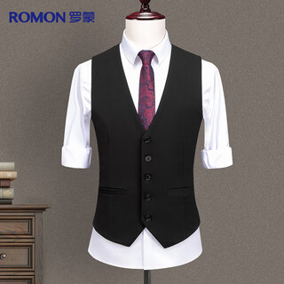 Romon suit vest men's slim business professional work suit wedding groom vest vest suit black 3xl