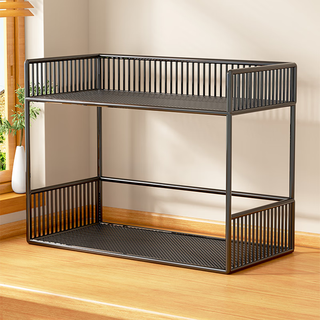 Chaoli desktop storage rack dining table cup snack rack coffee table living room cup water glass table top multi-layer organizing artifact black - two-layer medium bold style