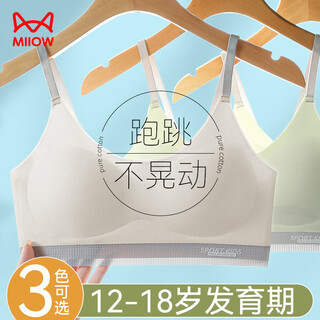 猫人少女内衣女文胸女童发育期初高中学生无痕小背心运动防震胸罩白L