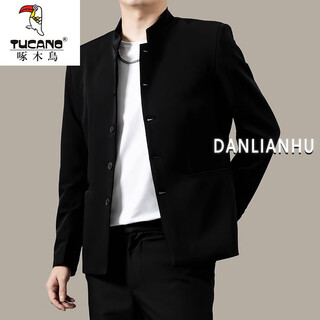 Woodpecker-like handsome new chinese tunic jacket men's spring and autumn 2025 new casual stand-up collar suit jacket black style l 108-120jin jin is equal to about 0.5 kg