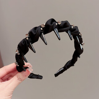 Zhuo keke headband for women 2025 new style rhinestone wrapped wavy headband high-end non-slip toothed hair hole black hairpin black rhinestone wrapped hairband