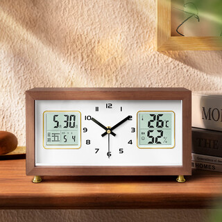Momen 2025 new automatic time solid wood clock home living room desktop ornament clock display desktop clock simple white-walnut silent movement