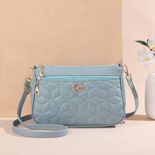 Kuqi kangaroo women's bag large capacity multi-zipper compartment crossbody bag temperament fashion versatile shoulder bag personalized mother bag 6607 light blue