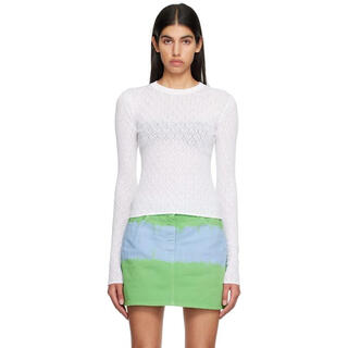 Msgm light luxury women's white round neck long-sleeved t-shirt white 20 | xs