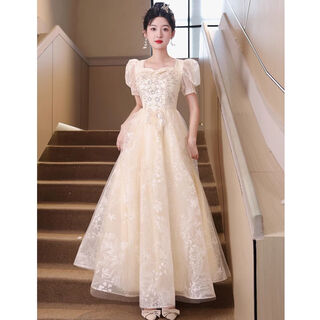 Indigo evening dress for women, high-end sense, student art exam, light luxury, high-end french birthday party, temperament, 18-year-old adult ceremony annual party, champagne color, slight pink loss l