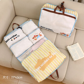 Ling yuxun travel storage bag clothing underwear portable packaging large capacity foldable suitcase three-in-one hanging storage bag beige dachshund