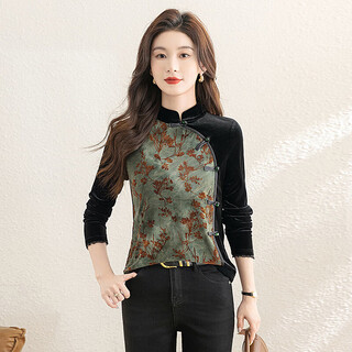 Sibaishe slim fit top 2025 autumn new women's new chinese style plate button stand collar splicing bottoming shirt