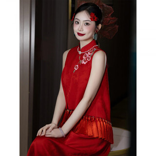 Fei hao engagement clothes women's new chinese cheongsam toasting suit two-piece suit high-end burgundy bride wedding morning shoot s