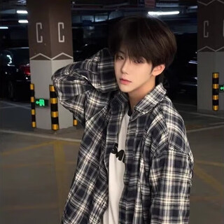 Cotton snow american navy plaid shirt men's spring and summer ins retro shirt loose hiphop versatile long sleeve jacket navy xl 160cm-170cm