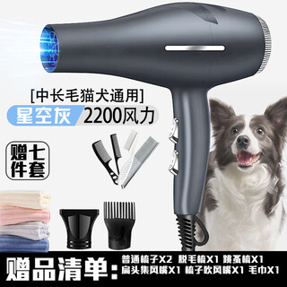 宠物电吹风机狗狗专用大功率蓝光猫犬通用除螨宠物店大风力吹水机 星空灰-2200风力[中长毛通用型]