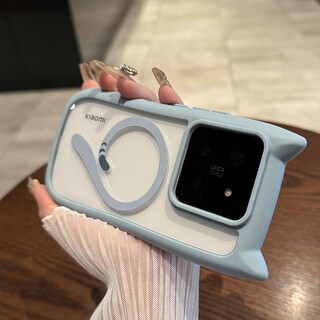 Shell yun suitable for xiaomi 15 mobile phone case new creative cat ears miui14 all-inclusive transparent acrylic 14ultra cat scratch wireless magnetic couple model men and women anti-fall hard cover light blue creative cat scratch magnetic xiaomi 15pro
