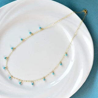 Libiao 2025 new style baby's breath natural turquoise necklace high porcelain high blue national style birthday gift turquoise baby's breath necklace (new model in june)