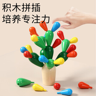 Sangetian wooden children's educational puzzle building blocks toy balance cactus early education montessori 1 to 2 and a half years old 3 babies 6 children cactus puzzle building blocks) b281