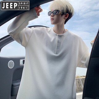 Jeep spirit jeep henry collar black men's long-sleeved t-shirt spring and autumn tops 2025 sweatshirt men's inner layering shirt trendy white l