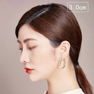 Nilan fat donglai's same style pt950 platinum earrings large hoop pt950 large plain hoop for women, simple and exquisite car flower, rhombus 3 cm