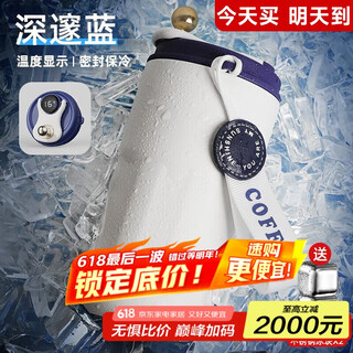 名锐（MINGRUI）水杯男女保温咖啡杯保冷杯冰霸杯学生车载刻字定制LOGO毕业礼物 【升级智能显温】蓝420ml+2*冰块