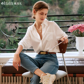 Olrain long-sleeved shirt women's autumn loose lazy style casual all-match shirt off-white xl