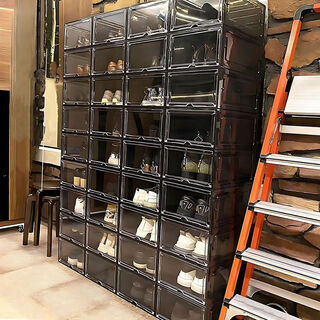 Shoe box acrylic 20-pack shoe box magnetic transparent acrylic door vertical high-top sneaker plastic storage twenty-pack 1*special grade magnetic vertical style no odor no a-class - black gray large size 47 size universal magnetic vertical style open