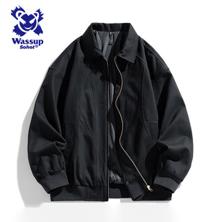 Wassup sohot jacket men's autumn and winter pure cotton washed retro jacket men's slim lapel work jacket black xl