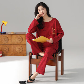Fenton ke'an new couple pajamas spring and autumn simple two-piece suit women's long-sleeved trousers newlywed wedding men's home wear