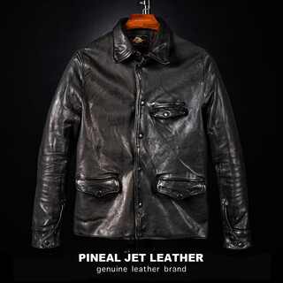 Pjl new men's sheepskin xiaosi brakeman japanese retro fashion casual leather jacket xiaosi black m (130jin jin is equal to less than 0.5kg)