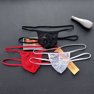 Banfishi 2025 men's underwear new sexy lace comfortable transparent hollow thong breathable low waist white 7.88 one size fits all 100-160jin jin equals 0.5 kg