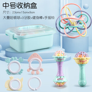 Shixi is suitable for baby teething gum manhattan ball, soft rubber teething baby, which can be chewed during the teething period. big manhattan ball + double hammer (storage box + 3 teeth)