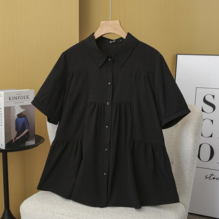 Pregnant women's short-sleeved large size shirt loose 200jin jin equals 0.5kg summer white professional interview top to cover belly work shirt black covers belly to look slim large size 2xl recommended 150-170jin jin equals 0.5kg