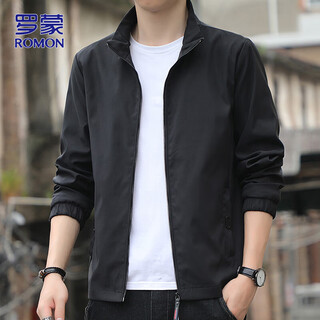 Romon jacket men's spring and autumn solid color business jacket for young and middle-aged men commuting casual stand-up collar top clothing black 2xl
