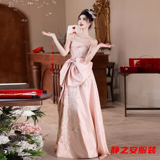 Ma feixuan's toasting attire, bride's new style, new chinese style tube top, engagement wedding evening dress, women's dressing gown, back door pink m