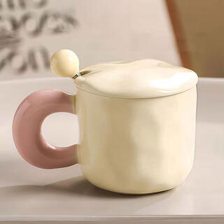 Jiwu forest ceramic mug with spoon lid cup coffee cup couple tea cup men and women large capacity yellow 420ml