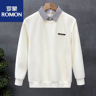 Romon high-end quality apricot fake two-piece sweatshirt men's trendy lapel top 2025 autumn and winter new men's bottoming shirt light apricot m