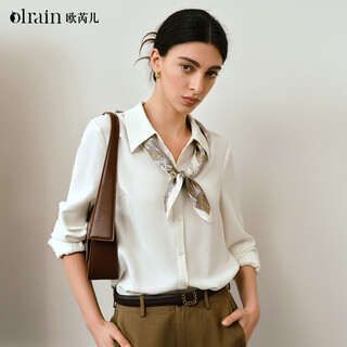 Olrain french simple top women's autumn new commuter white shirt with scarf off-white m