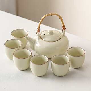 Xiangye large-capacity huangru kiln lifting beam tea set set household dormitory teapot teacup simple teapot drinking tea set