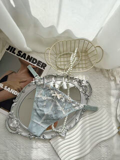 Stunning satin men's lace thong with bladder pockets blue embroidered l