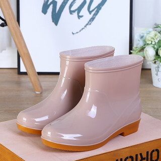 Labor protection short-tube wholesale women's water shoes low-top waterproof non-slip shoes kitchen work thickened rain boots adult warm water boots short-tube khaki 38