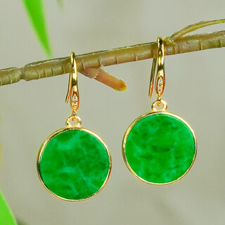 Loria natural jadeite a grade silver inlaid fashion simple and elegant hot sun green jade green round earrings and ear hooks