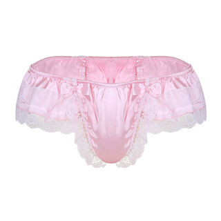Large size bow transvestite panties men's low waist thong lace sexy women's gangster sexy t pink m