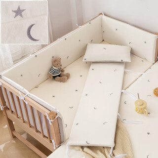 Sleepy bear crib bed fence class a soft-packed pure cotton children's spliced bed guardrail fence baby anti-collision fence cloth bedding washed cotton gypsophila 60*110cm (four-sided bed fence height 30)