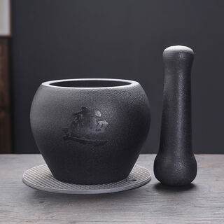 Jphznb household natural black gold stone garlic pounder old-fashioned stone mortar garlic mortar bowl pound medicine jar garlic paste chili garlic grinder black gold stone mortar outer diameter 13 jinbao water drops