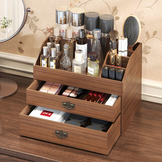 Shushi cosmetic box wooden household cosmetics storage box bedroom dressing table storage box desktop skin care product storage shelf partition storage desktop dressing box 30*20*22cm