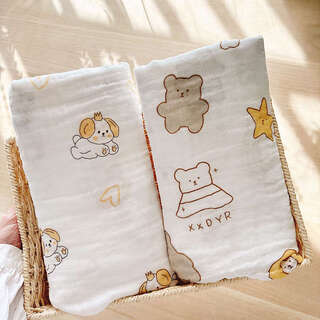 Wen shiou 2-pack pure cotton thin gauze wrap newborn soft bath towel baby swaddle blanket hug summer 90*100 2 pieces crown dog + huang xingxiong gauze wrap 90x100cm
